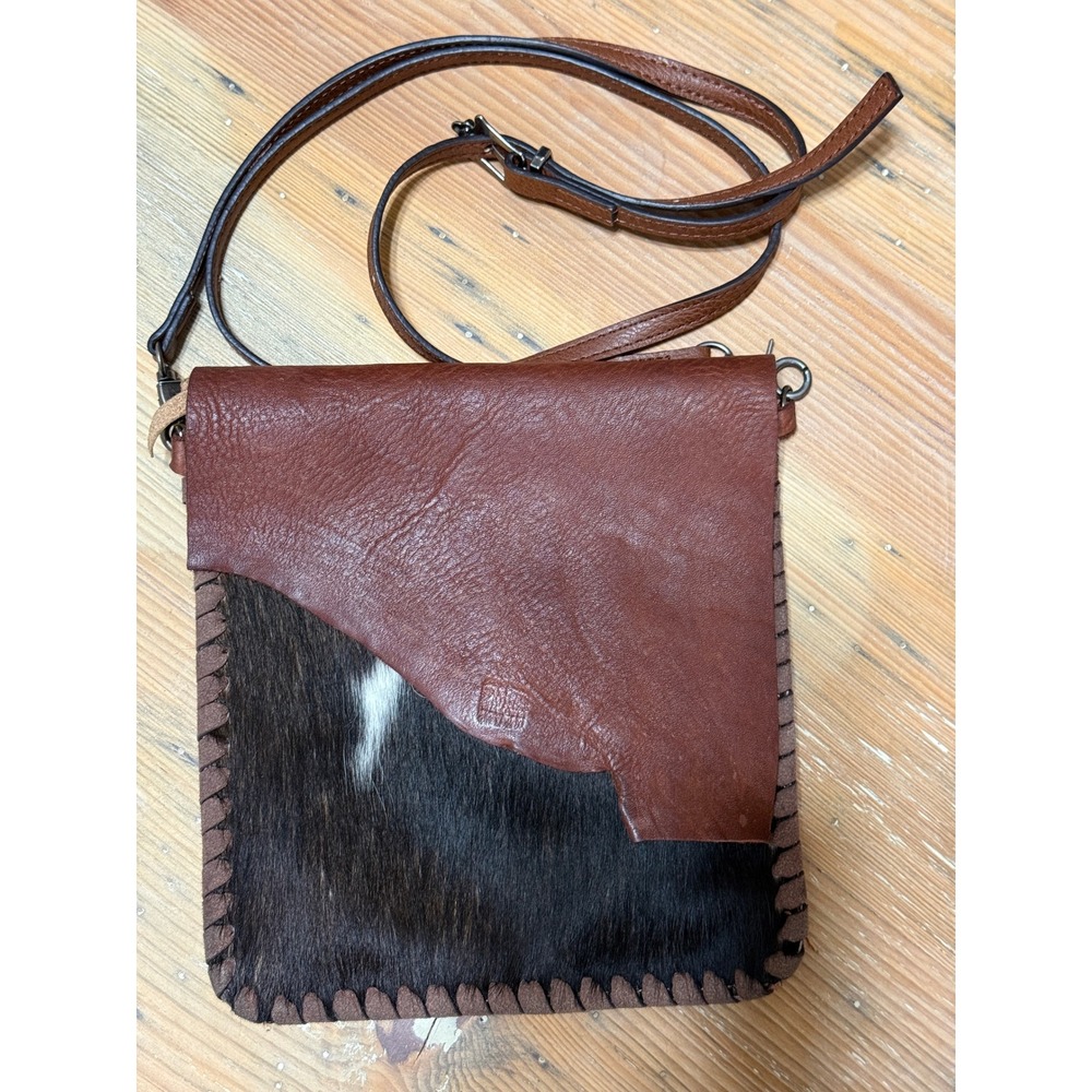 Handmade Leather Hair On Hide Crossbody Bag Brown Adjustable Strap